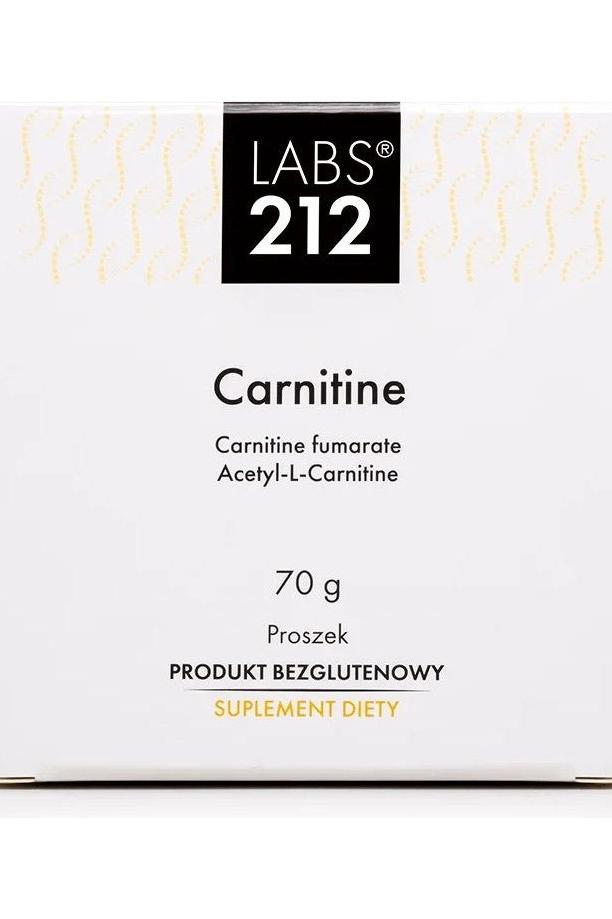 Labs212 Carnitine supplement packaging, featuring 70g of L-carnitine, supports fat burning and physical performance.