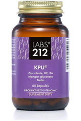 Labs212 Kpu supplement bottle with 60 caps rich in zinc, B vitamins, biotin, and manganese for health support.