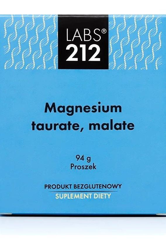 Labs212 Magnesium Taurate and Malate powder supplement packaging, 94 g, gluten-free.