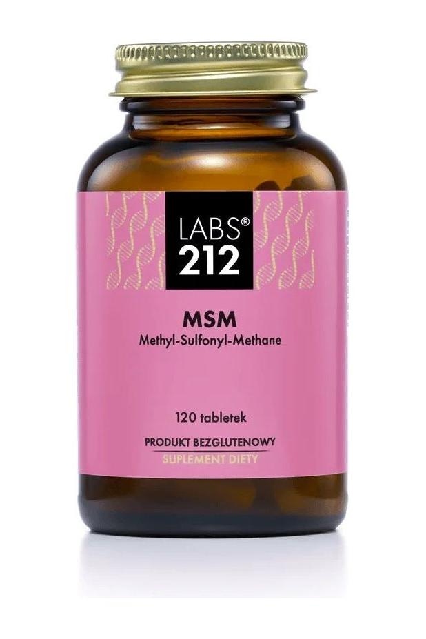Labs212 MSM supplement bottle with 120 tablets for joint health and inflammation support.