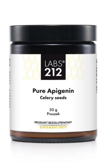 Labs212 Pure Apigenin 30g supplement jar, made from celery seeds, promoting health benefits and antioxidants.