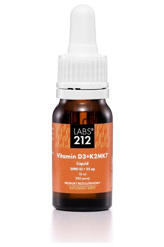 Labs212 Vitamin D3 + K2MK7 liquid supplement bottle for immune support and bone health.