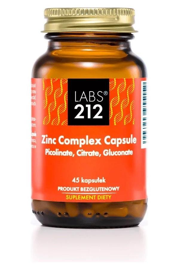 Labs212 Zinc Complex Capsule bottle, 45 caps, supports immune health and contains organic zinc forms.