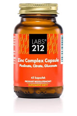 Labs212 Zinc Complex Capsule bottle, 45 caps, supports immune health and contains organic zinc forms.