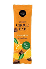 Levann Energy Choco Bar with orange flavor, vegan label, healthy snack option in a vibrant packaging.