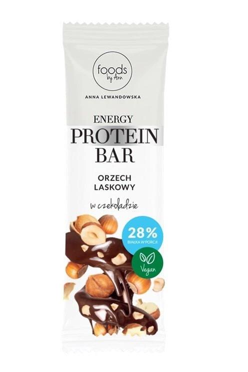 Levann Energy Protein Bar with hazelnuts in chocolate, 28% protein, vegan-friendly, nutritious snack for athletes.