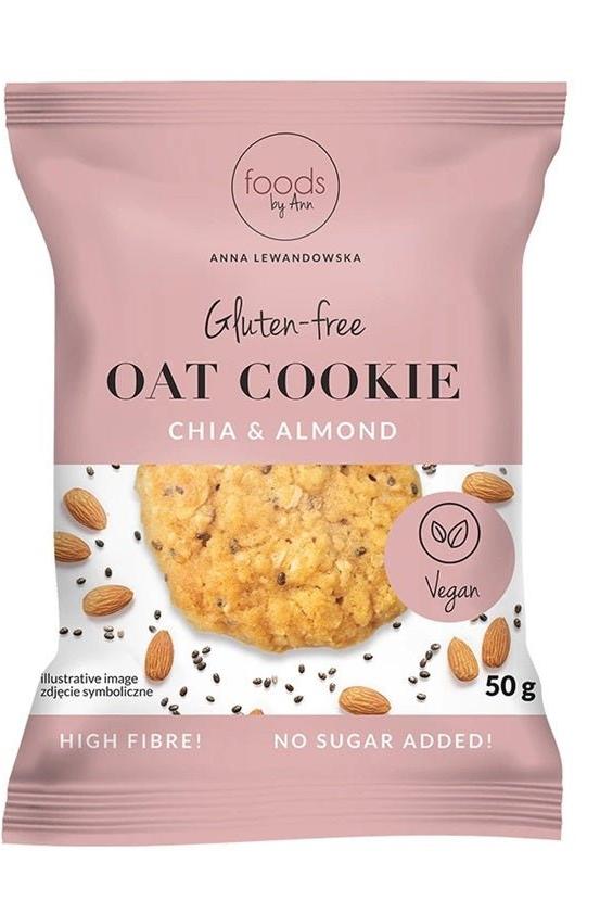 Gluten-Free Chia & Almond Oat Cookie by Foods by Ana, 50g, vegan, high fiber, no sugar added.