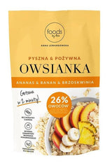 Levann Oatmeal with pineapple, banana, and peach, made from 100% natural ingredients, vegan-friendly breakfast.