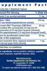Supplement facts label for Life Extension 7-Keto DHEA Veg Capsules highlighting ingredients and daily values.