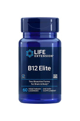 Life Extension B12 Elite supplement bottle with 60 vegetarian lozenges for brain health and vitality.