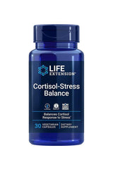 Life Extension Cortisol-Stress Balance bottle, 30 vegetarian capsules for managing stress responses.