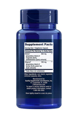Supplement facts label on a blue bottle of Life Extension Cortisol-Stress Balance veg capsules.