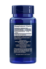 Life Extension DHEA 25 mg dissolve-in-mouth tablet bottle with supplement facts and serving size details.