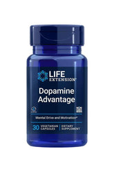 Life Extension Dopamine Advantage bottle, 30 vegetarian capsules for mental drive and motivation.
