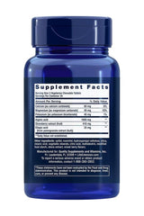 Supplement facts for Life Extension's Esophageal Guardian chewable tablets in a blue container.