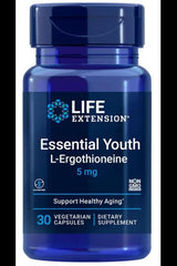 Life Extension Essential Youth L-Ergothioneine 30 vegetarian capsules for healthy aging and antioxidant support.