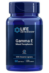 Life Extension Gamma E Mixed Tocopherols softgel supplement, 60 count for immune and heart health.