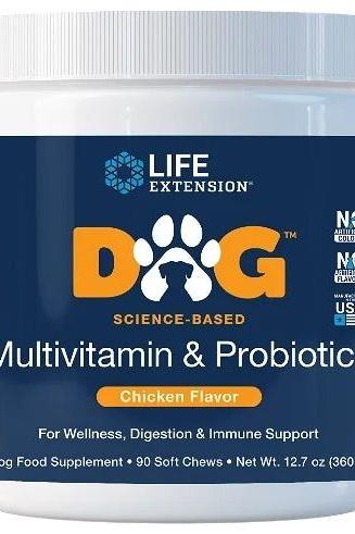 Life Extension Hip & Joints soft chews for dogs, chicken flavor, supports wellness, digestion, and immune health.