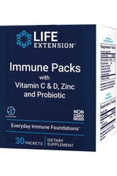 Life Extension Immune Packs with Vitamin C, D, Zinc, and Probiotic, 30 dietary supplement packets.