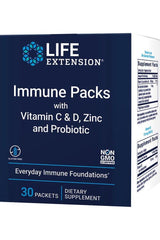 Life Extension Immune Packs with Vitamin C, D, Zinc, and Probiotic, 30 dietary supplement packets.