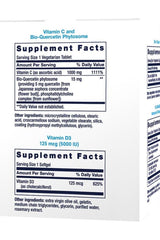Supplement facts label for Vitamin C, Bio-Quercetin, and Vitamin D3, highlighting ingredients and daily values.