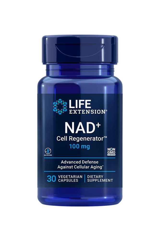 Life Extension NAD+ Cell Regenerator 100 mg with 30 vegetarian capsules for cellular health and energy.
