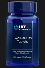 Life Extension Two-Per-Day Tablets bottle, high potency multivitamin and mineral supplement, 120 tablets.