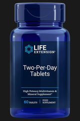 Life Extension Two-Per-Day Tablets, high potency multivitamin and mineral supplement, 60 tablets.