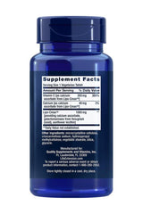 Life Extension Vitamin C 24-Hour Liposomal Hydrogel supplement facts on blue bottle, 60 vegetarian tablets.