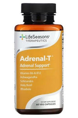 LifeSeasons Adrenal-T supplement bottle promoting stress management and energy support with adaptogens.