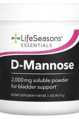 LifeSeasons D-Mannose dietary supplement, 2000 mg soluble powder in 3.3 oz container for urinary health support.