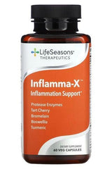 LifeSeasons Inflamma-X dietary supplement for inflammation support, featuring 60 vegan capsules with natural ingredients.