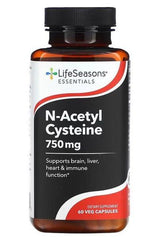 LifeSeasons N-Acetyl Cysteine dietary supplement, 60 veg capsules, supports brain, liver, heart, and immune function.