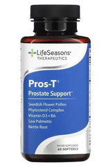 LifeSeasons Pros-T supplement bottle for prostate health support, 60 softgels, featuring natural ingredients.