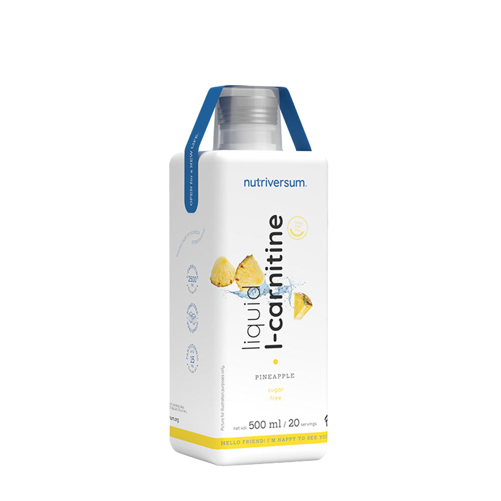 Nutriversum L-Carnitine 500ml liquid supplement in pineapple flavor for fat burning and energy boosting.
