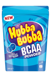 Hubba Bubba BCAA Powder in Blue Raspberry flavor, 320g packaging, offering unique taste experience and low calories.