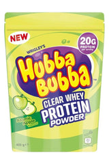 Hubba Bubba Clear Whey Protein Powder in Atomic Apple flavor, 20g protein per serving, 405g packaging.