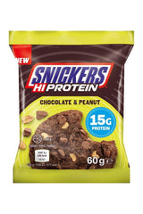 Snickers Hi-Protein Chocolate Peanut cookie bar with 15g protein in vibrant packaging, 60g.