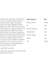 Nutritional information for Mars Snickers HI-PROTEIN Cookie, detailing ingredients and typical values per 60g serving.