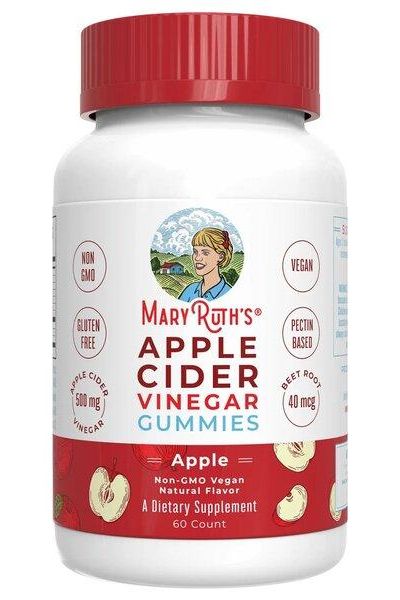 MaryRuth Organics Apple Cider Vinegar Gummies bottle with apple and beetroot flavor, 60 count.