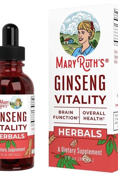 MaryRuth Organics Ginseng Vitality Liquid Drops, a dietary supplement for energy and overall health.
