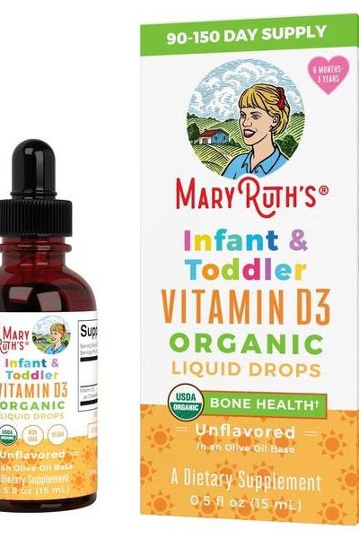 MaryRuth Organics Organic Infant and Toddler Vitamin D3 Liquid Drops for healthy bone development and immune support.