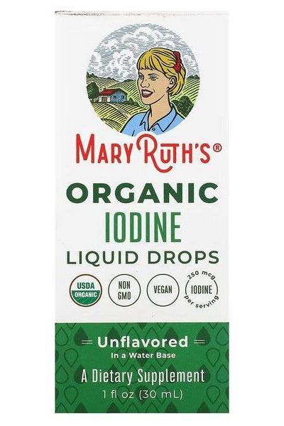 MaryRuth Organics Organic Iodine Liquid Drops, 1 fl oz dietary supplement for thyroid health.