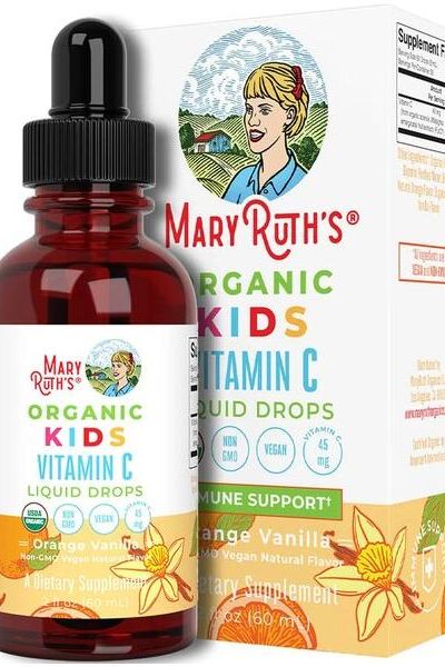 MaryRuth's Organic Kids Vitamin C Liquid Drops bottle and box packaging for immune support.