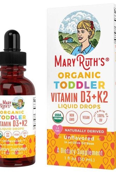 MaryRuth Organics Organic Toddler Vitamin D3+K2 liquid drops, vegan dietary supplement for bone health.