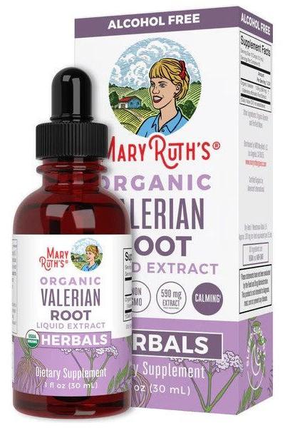 MaryRuth Organics Organic Valerian Root Liquid Drops for calming and improved sleep quality.