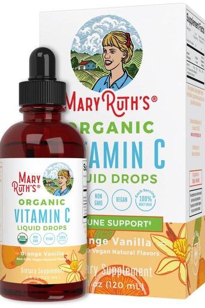 MaryRuth Organics Organic Vitamin C Liquid Drops bottle with packaging, promoting immune support and health.