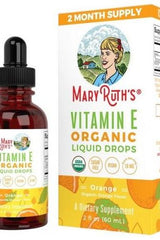 MaryRuth's Organic Vitamin E Liquid Drops in orange flavor, antioxidant support for overall health.
