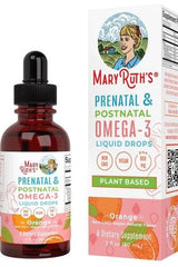 MaryRuth Organics Prenatal & Postnatal Omega-3 Liquid Drops in orange flavor, plant-based dietary supplement.