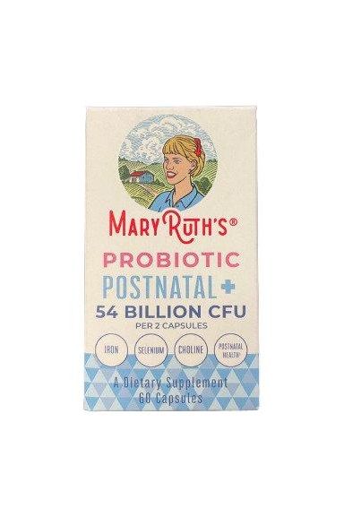 MaryRuth Organics Probiotic Postnatal+ supplement packaging with 54 billion CFU for new mothers.